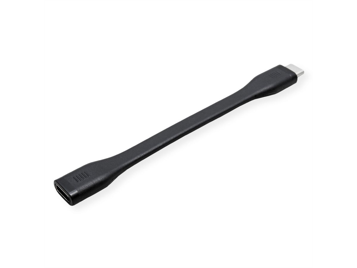 ROLINE Câble USB4 Gen3x2, C-C, M/F, 8K UHD-2, 40Gbit/s, 100W, plat, noir, 11,5 cm