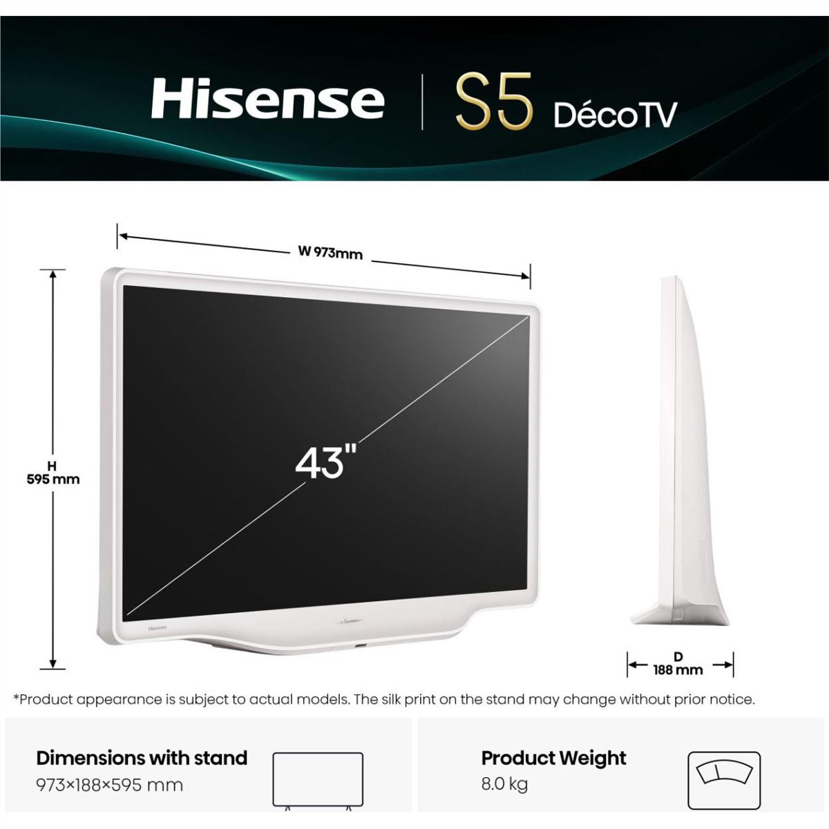 Hisense TV 43S5DQ 43", 4K, 60Hz, Déco TV