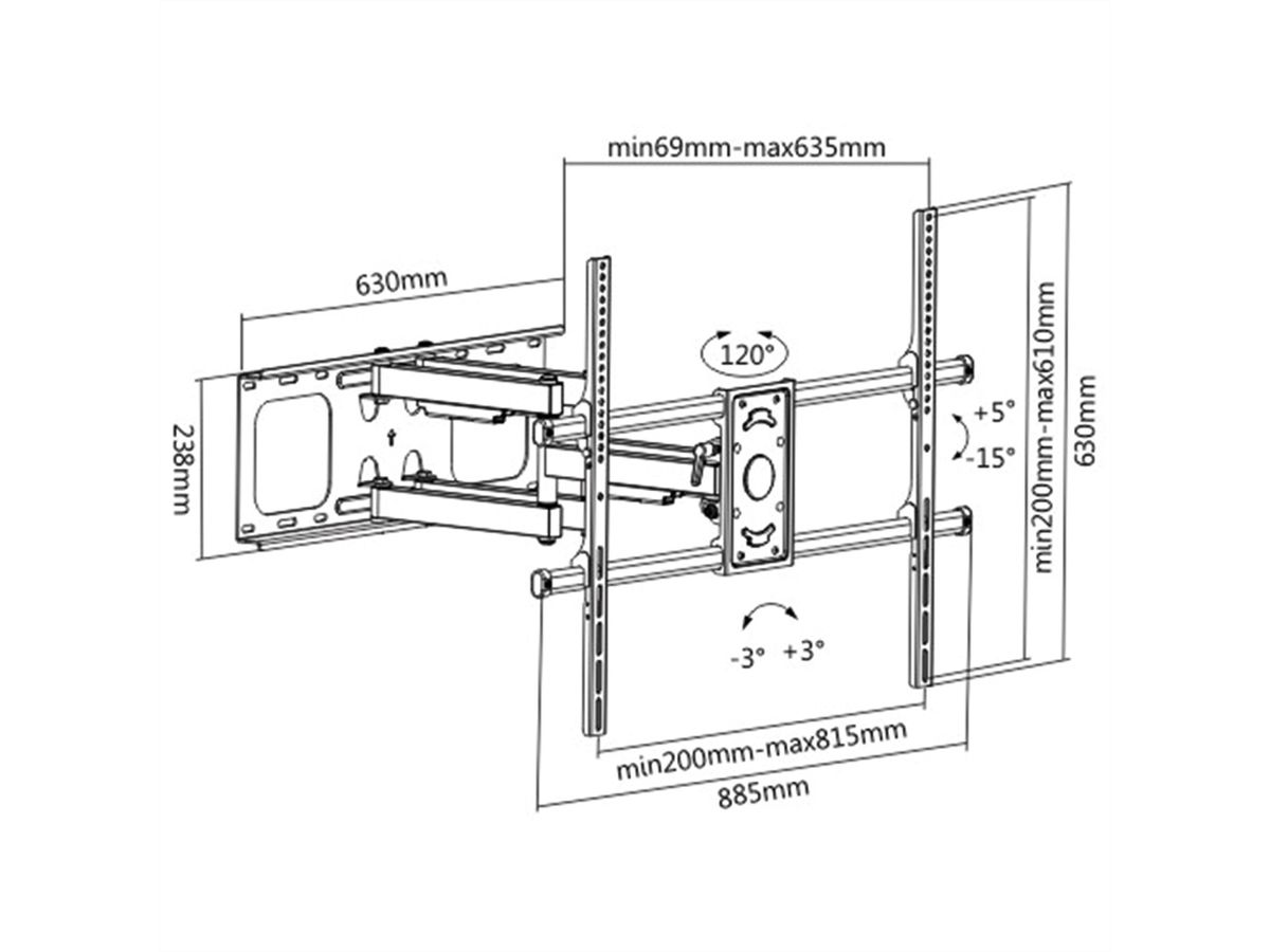 VALUE TV-Wandhalterung, flexibel, 50-100 Zoll, bis 75 kg