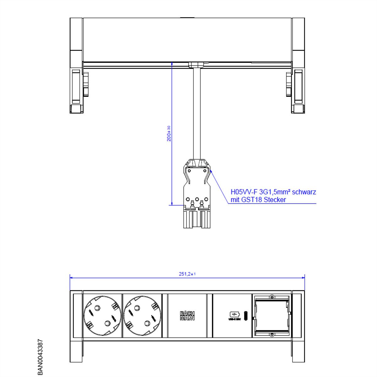 BACHMANN DESK2 2x contact de protection USB C