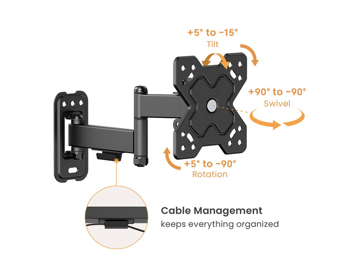 VALUE TV-Wandhalterung, 3 Drehpunkte, 13-32 Zoll, bis 20 kg