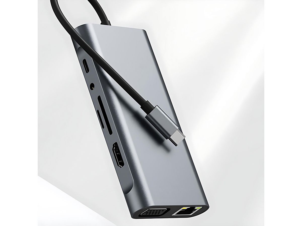 VALUE Station d'accueil USB type C, HDMI 4K60, VGA, 1x Gigabit Ethernet, 2x USB A + type C PD, 1x SD/microSD, 1x audio