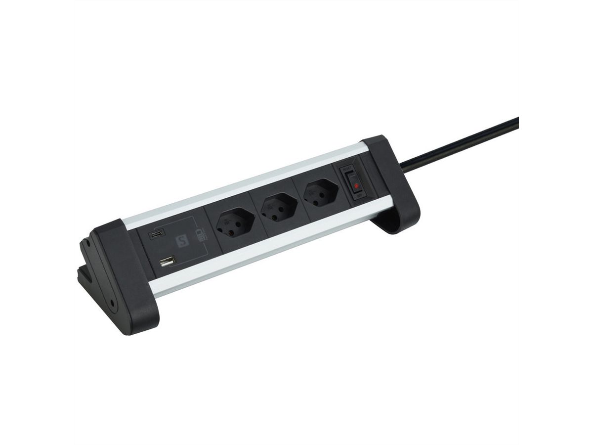 Schönenberger Tisch-Steckdosenleiste, 3xT13, 1x USB-C / 1x USB-A max. 3.4A