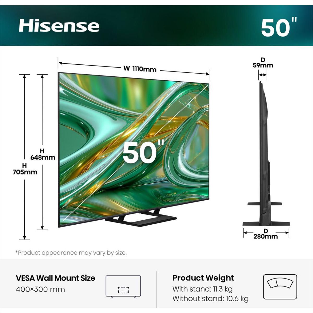 Hisense TV 50E8S 50", Mini-LED 4K, 144Hz, 600 Nits