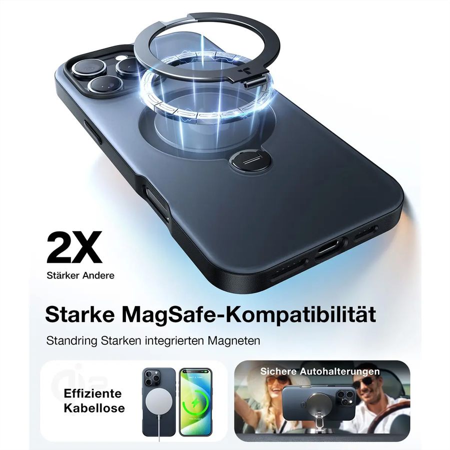 Torras UPRO Ostand Spin Schutzhülle, iPhone 16 Pro, MagSafe, schwarz