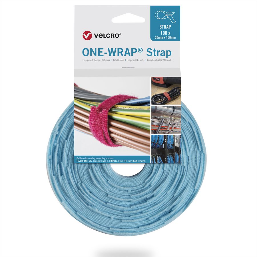 VELCRO® One Wrap® Strap 20mm x 230mm, 100 pièces, turquoise