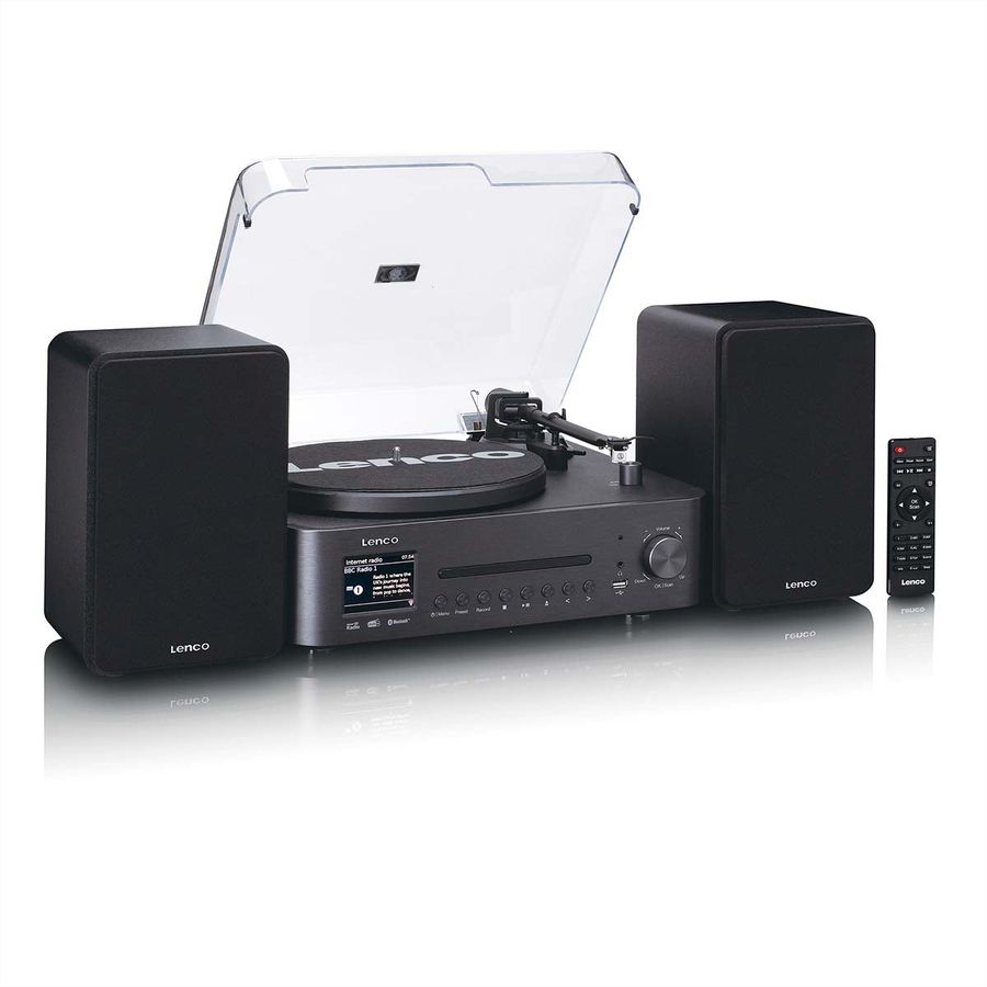 Lenco MC-760BK - Chaîne hi-fi stéréo avec platine vinyle et haut-parleurs, CD, MP3, BT, USB, RC