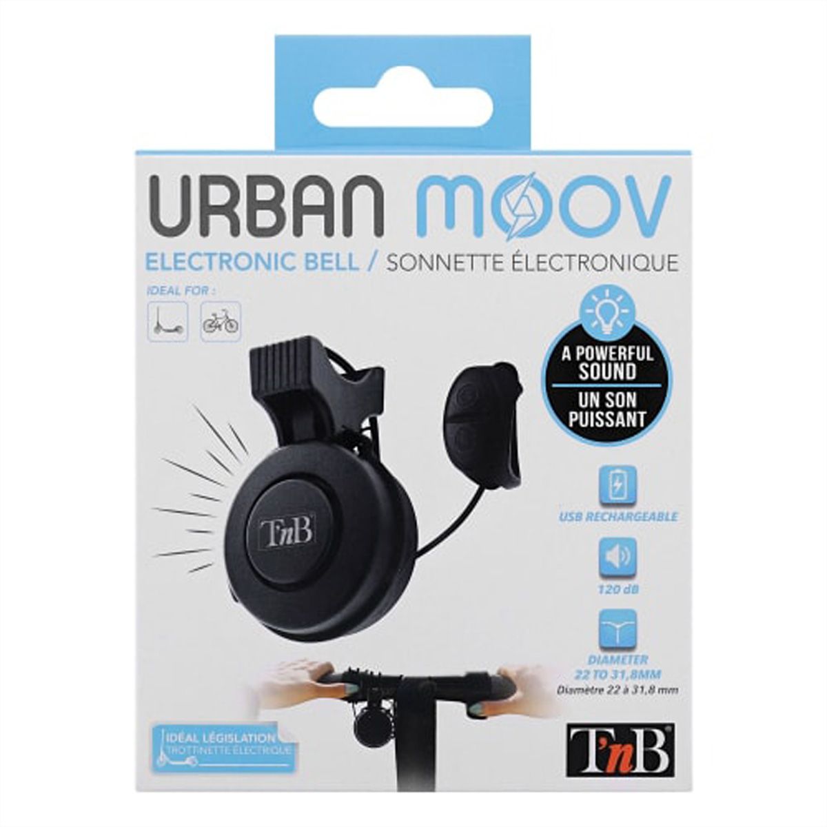T'nB Urban Moov Sonnette pour vélo/trottinette, Noir