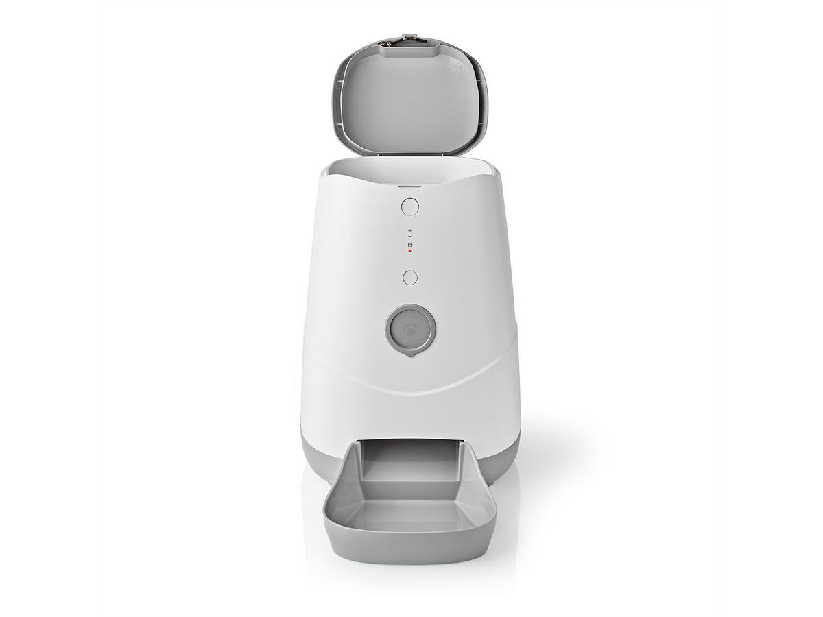 Distributeur de nourriture Nedis SmartLife Wi-Fi 3,7 l pour chiens et chats, Android™ / IOS, Blanc, Gris