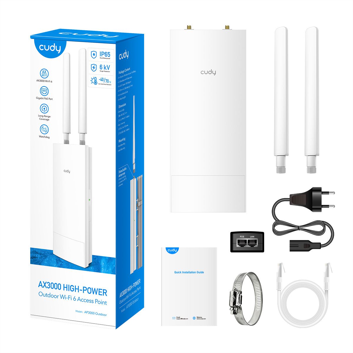 CUDY AP3000 Point d'accès WiFi 6 Outdoor AX3000 High Power