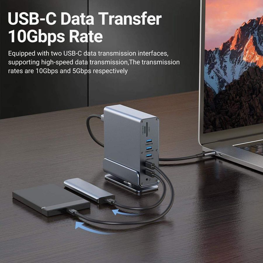 VALUE USB-C Docking Station 16in1, HDMI/DP 4K60, Gigabit Ethernet, USB-A, USB-C, PD, SD/microSD, Audio