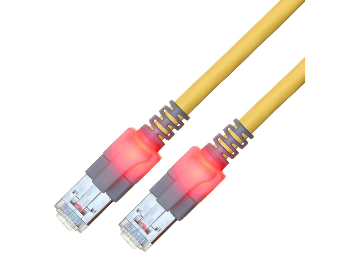 EasyLan DualBoot LED Patchkabel RJ45 S/FTP Cat.6 (Class E), mit saCon Stecker, LSOH, gelb, 1 m