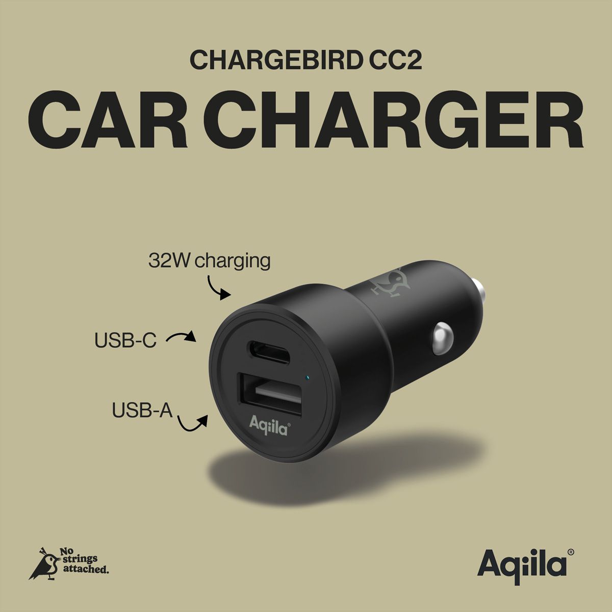 Aqiila Ladeadapter CC2  , 12V KFZ Ladestecker /  32W USB-C & USB-A