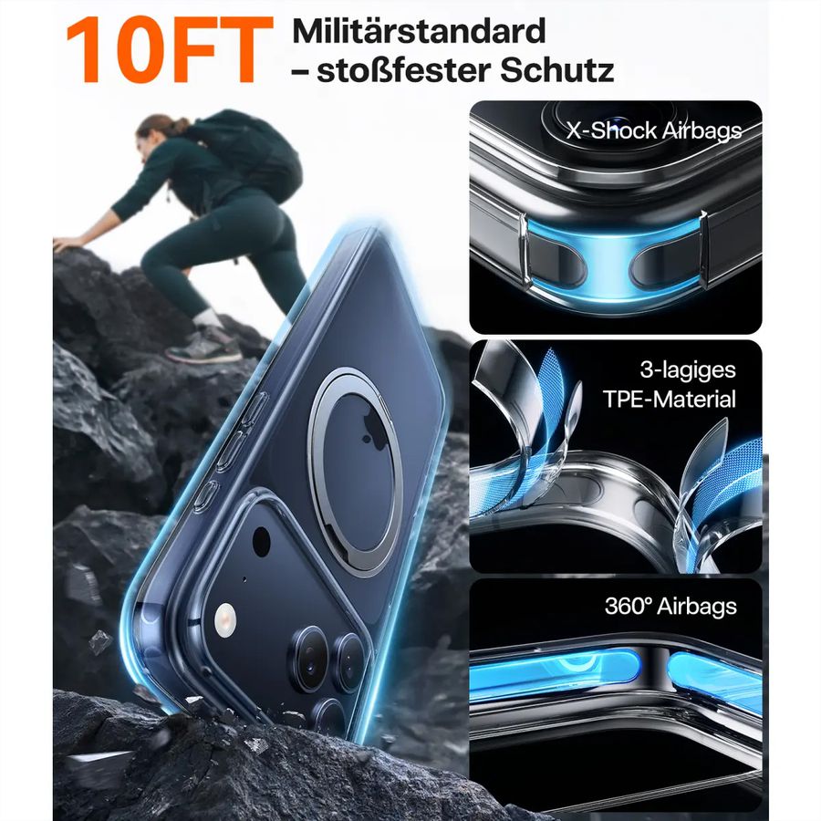 Torras Upro Ostand Schutzhülle, iPhone 17 Pro, MagSafe, transparent