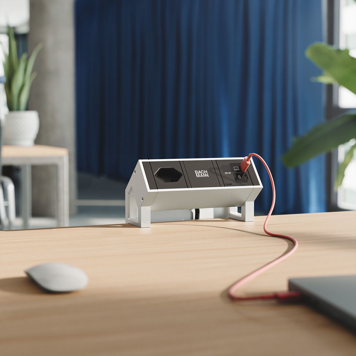 BACHMANN DESK2 1xCH 90° 1xUSB C/C 65W, L=0,2m INOX