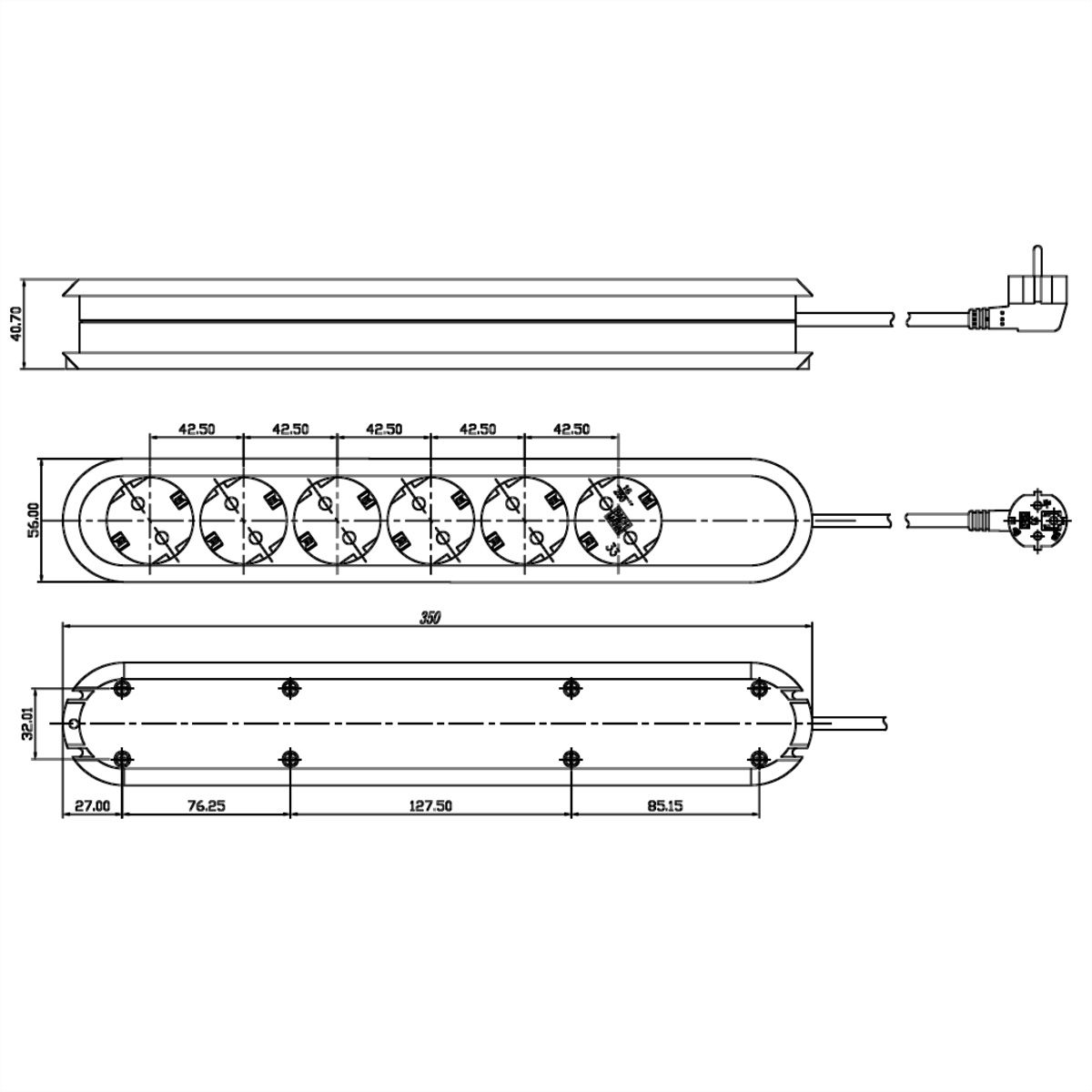 BACHMANN Prise multiple, 6x sans interrupteur, noir, 5 m