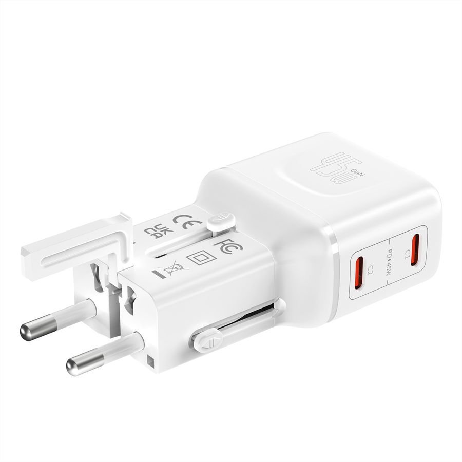 VALUE USB Reise-Charger mit Euro-Flach-/UK-/US-Stecker , 2x USB-C-Anschlüsse, 45 W