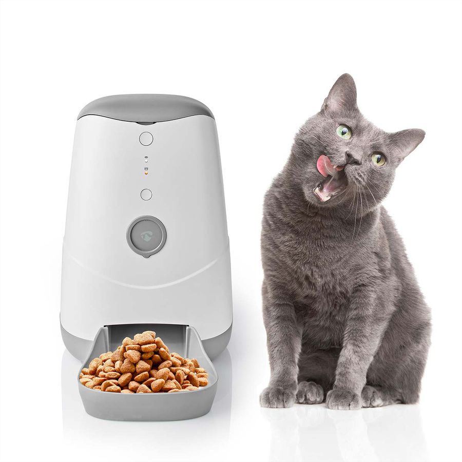 Distributeur de nourriture Nedis SmartLife Wi-Fi 3,7 l pour chiens et chats, Android™ / IOS, Blanc, Gris