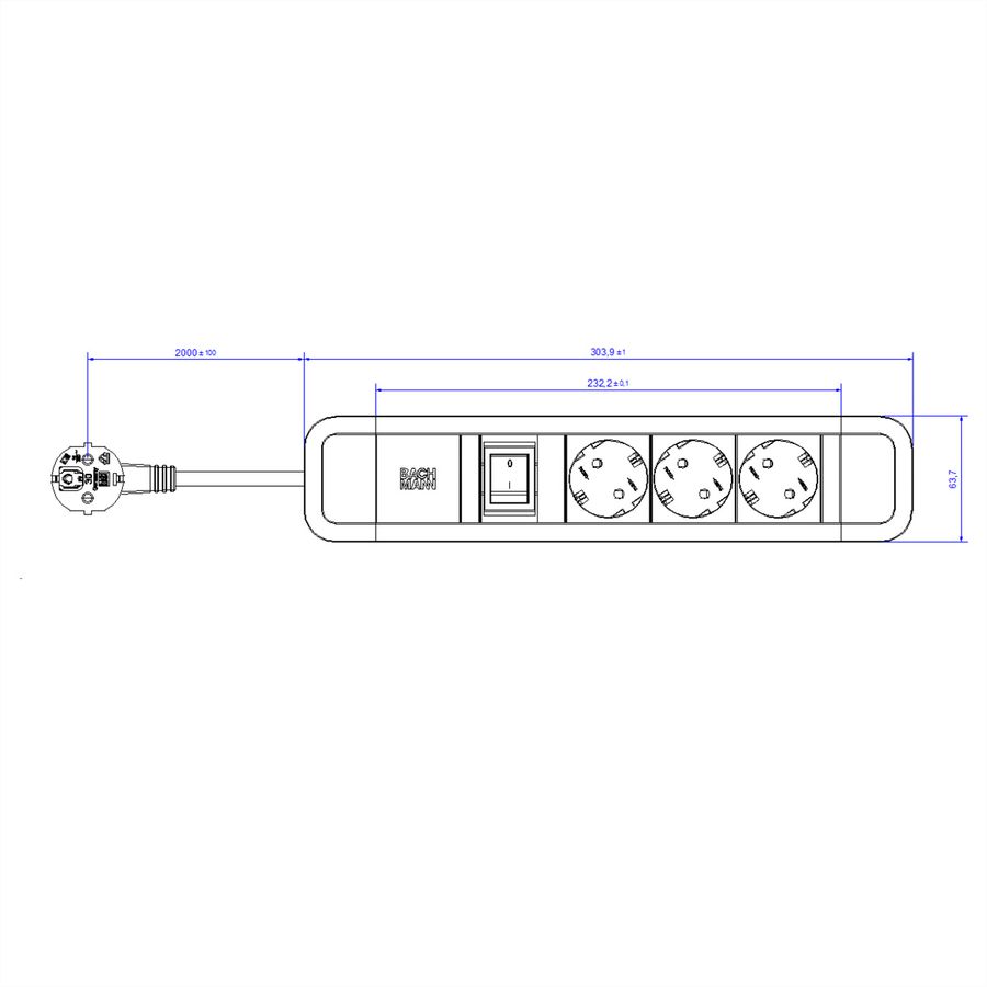 BACHMANN PRIMO 2 3xCEE7/3 1xSchalter 2,0m CEE7/7 RAL5010