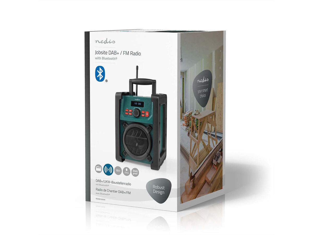 Radio de chantier Nedis DAB FM Bluetooth IP65 avec poignée.