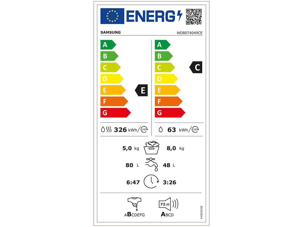 Samsung Lave-linge séchant (2en1), WD4000, WD80T4049CE/WS, Black