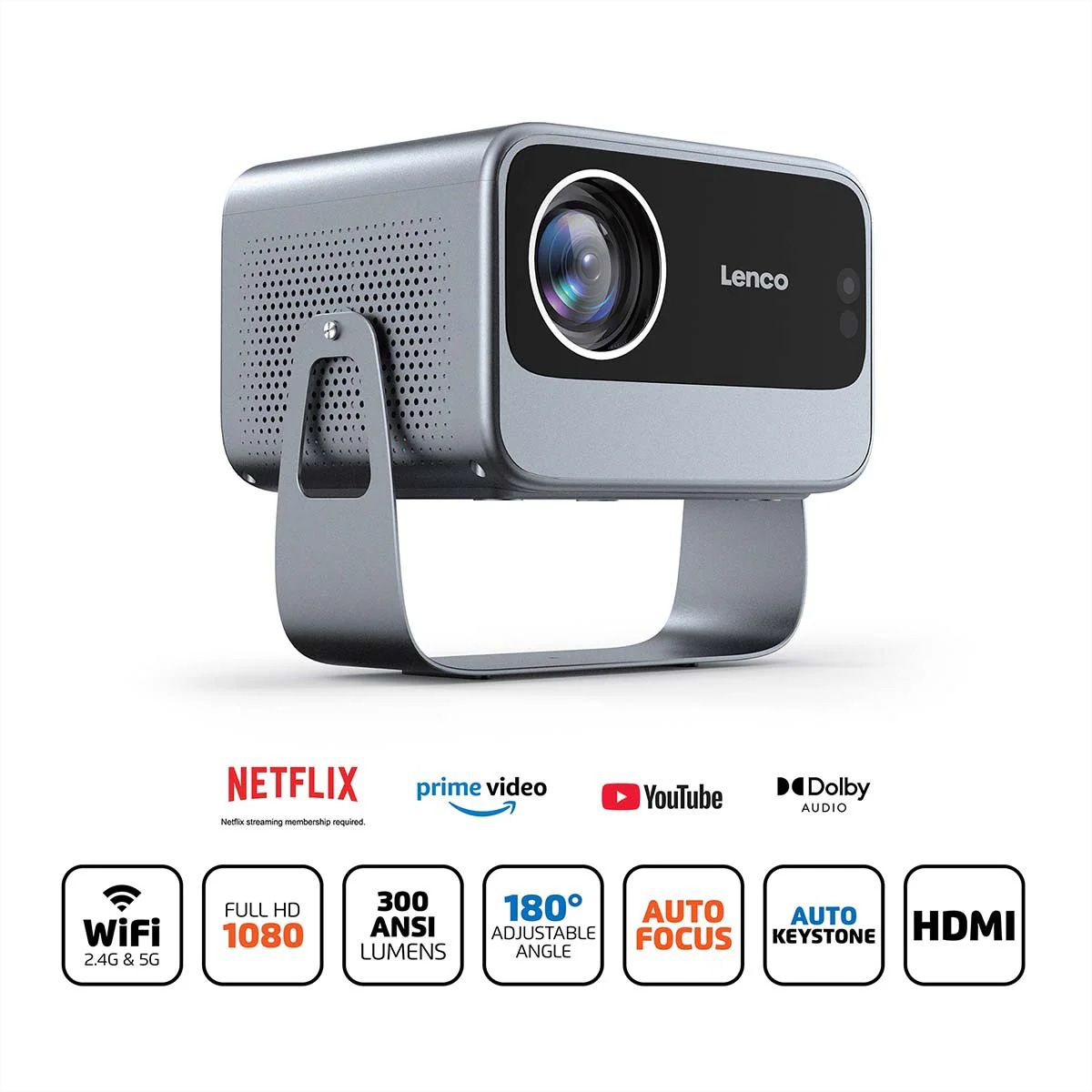 Lenco LPJ-960SI Full HD 1080p LCD-Projektor mit WLAN, , Silber