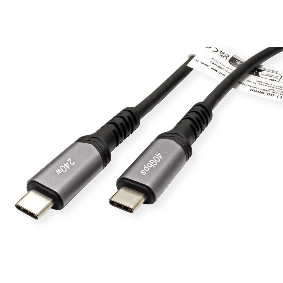 VALUE Câble USB4 Gen3x2, C–C, M/M, 8K UHD-2, 40Gbit/s, 240W, noir, 0,8 m