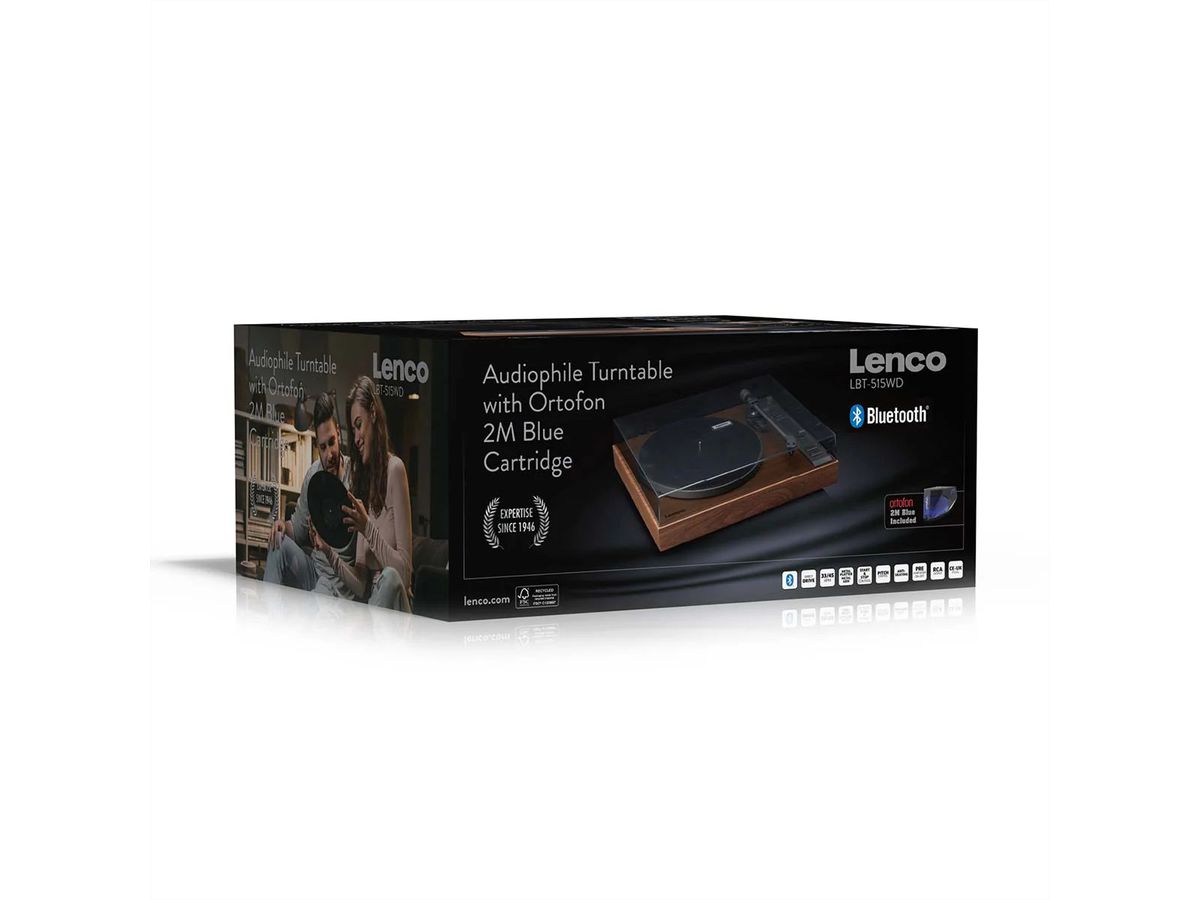 Lenco Plattenspieler LBT-515WD, Holz, BT, inkl. Ortofon 2M Blue