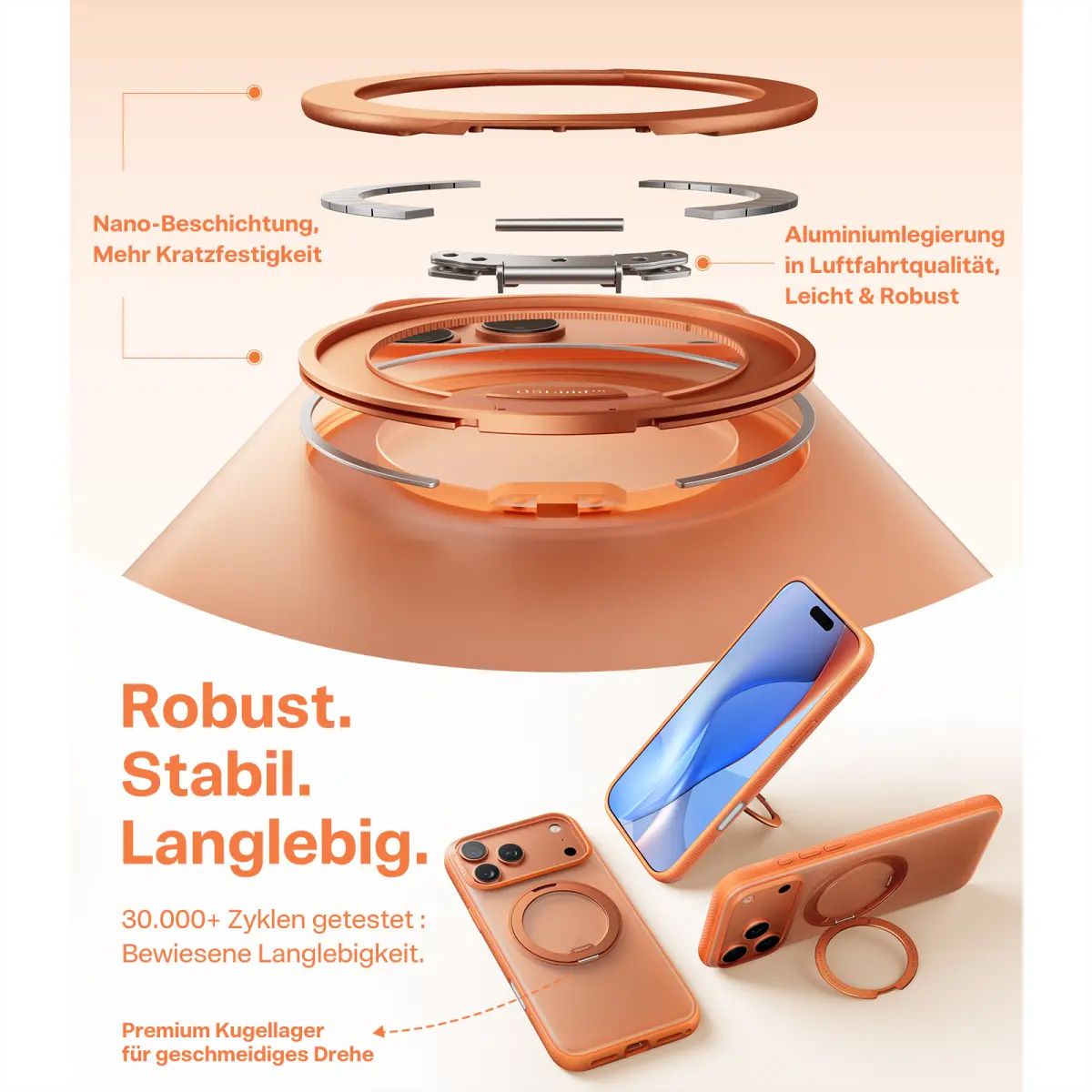 Torras Ostand R Fitness Case, iPhone 17 Pro, MagSafe, orange