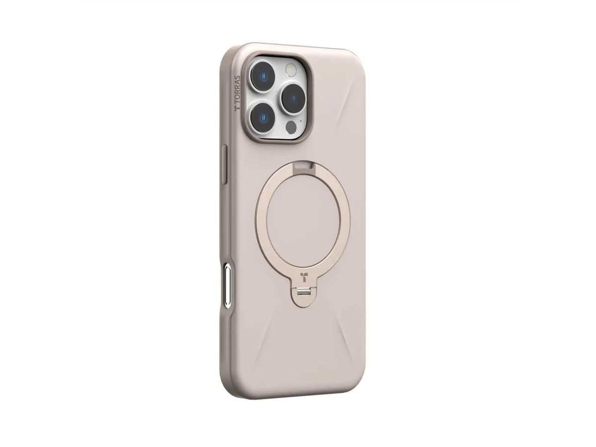 Torras Ostand 360° Spin Fusion Hülle, iPhone 16 Pro, MagSafe, beige
