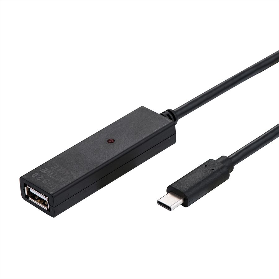 VALUE USB Prolongation active 2.0 avec Repeater, A-C, noir, 20 m