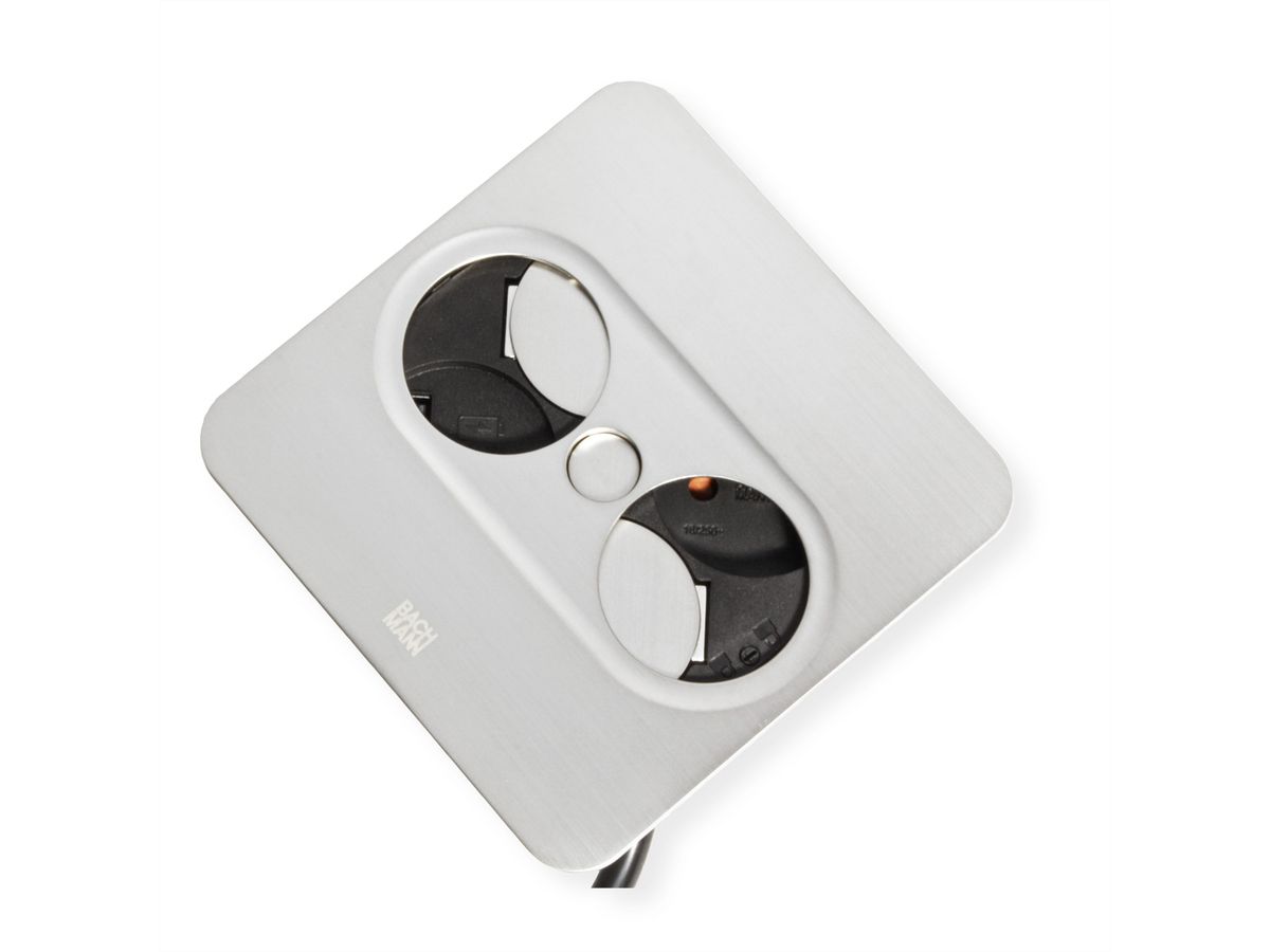 BACHMANN TWIST 2 1xUTE 1xUSB A/C 22W 2,0m AEH Edelstahl-Optik eckig