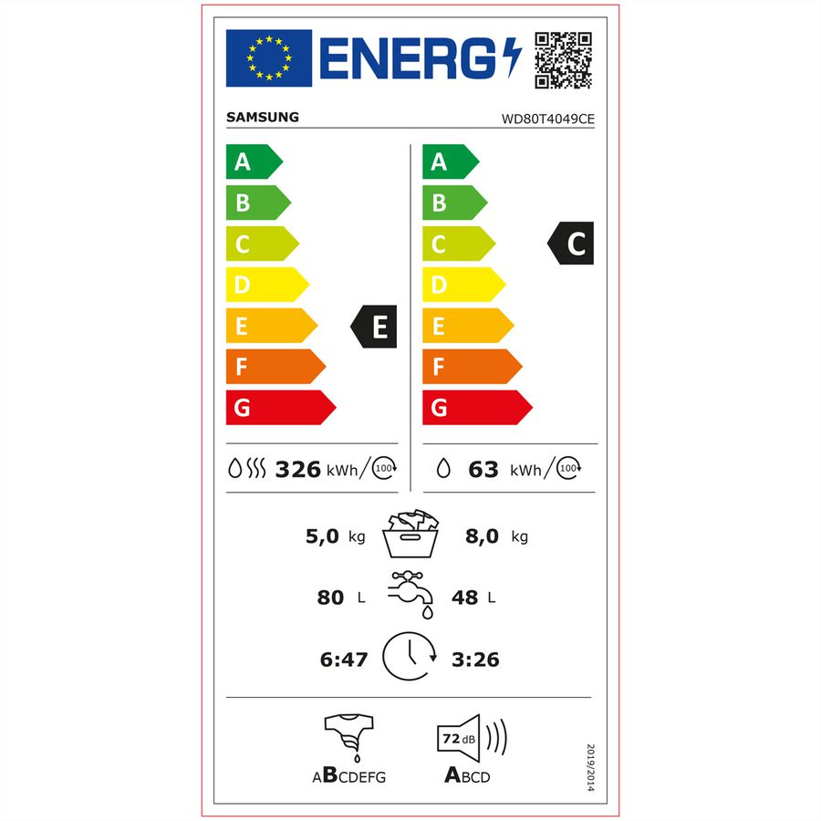 **DEMO**Samsung Waschtrockner WD4000, 8kg + 5kg, WD80T4049CE/WS, Black