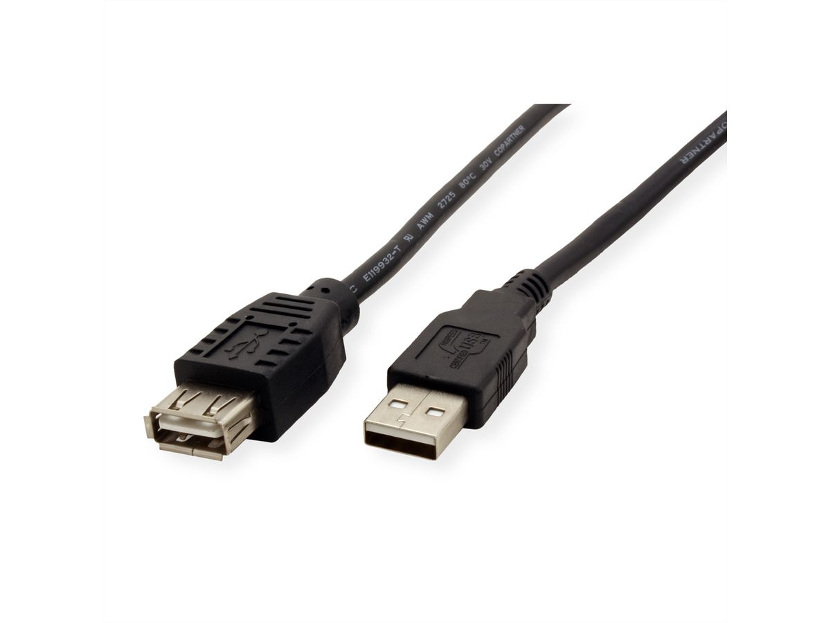 ROLINE USB 2.0 Kabel, Typ A-A, ST/BU, schwarz, 3 m
