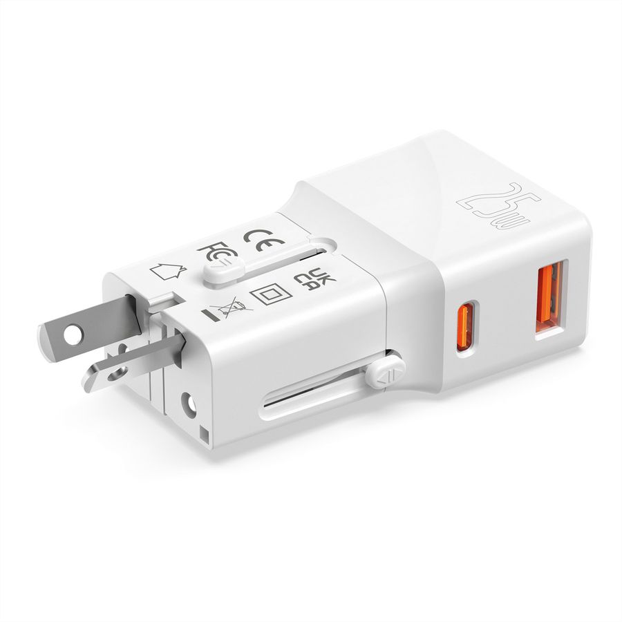 VALUE USB Reise-Charger mit Euro-Flach-/UK-/US-Stecker, 2 Port (Typ-A QC3.0, Typ-C PD), 25W