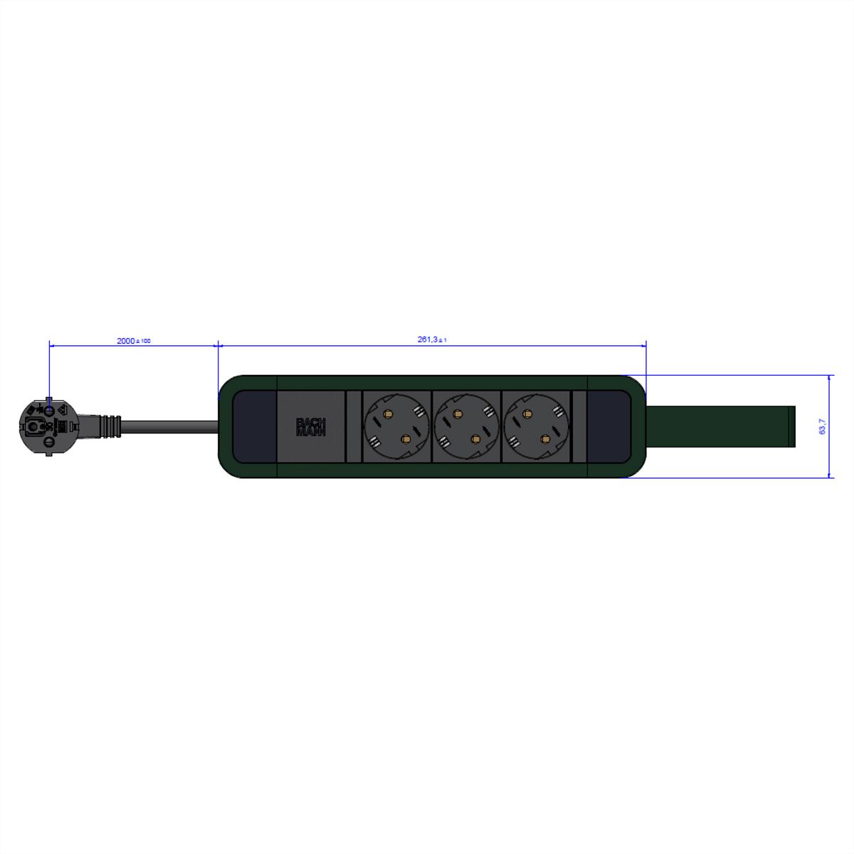 BACHMANN PRIMO 2 3xCEE7/3 mit Schlaufe 2,0m CEE7/7 RAL6028