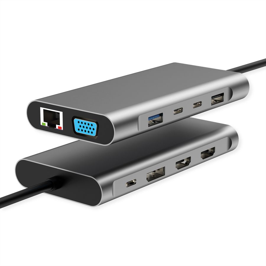 VALUE USB-C Dockingstation, 2x 4k HDMI, DP, VGA, Gigabit Ethernet, 2x USB-C, 2x USB-A, PD