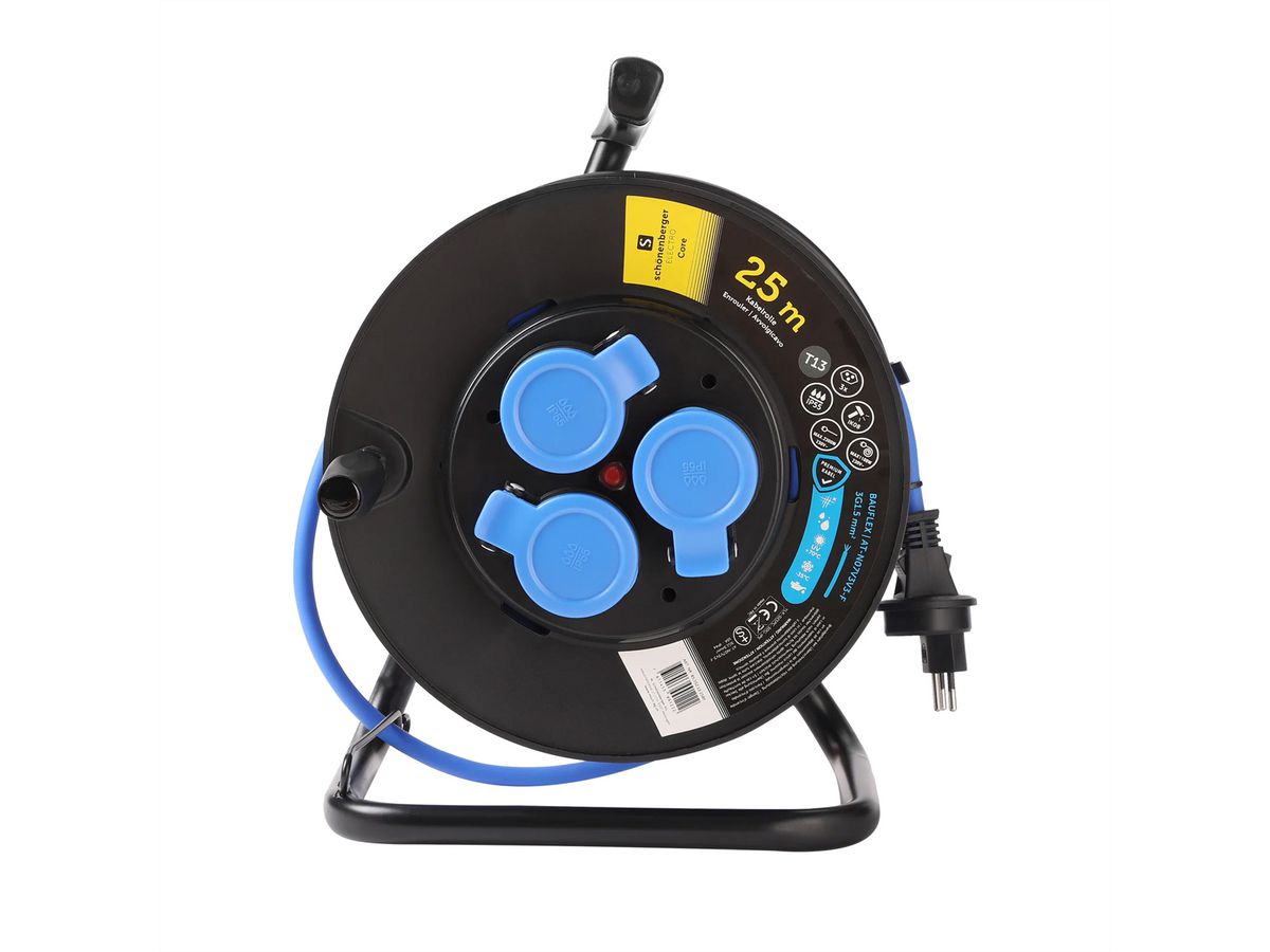 Kabelrolle Kunststoff 3xT13, BAUFLEX,N07V3V3-F 3G1.5mm2,IP55,IK08,25m, blau