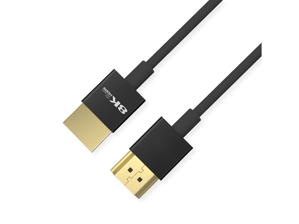 ROLINE 8K HDMI Ultra HD Kabel mit Ethernet, Slim, ST/ST, schwarz, 2 m
