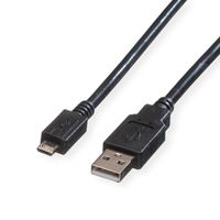 ROLINE Câble USB 2.0, USB A mâle - Micro USB B mâle, noir, 0,8 m