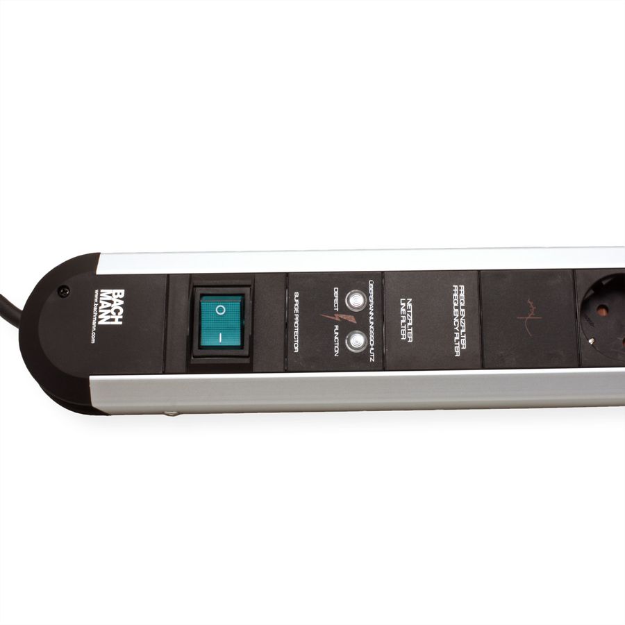 BACHMANN Multiprise Primo 9x protection totale appareil et interrupteur, Chargeur USB 60W 1xABD 0,2m GST18 INOX, 1,75 m