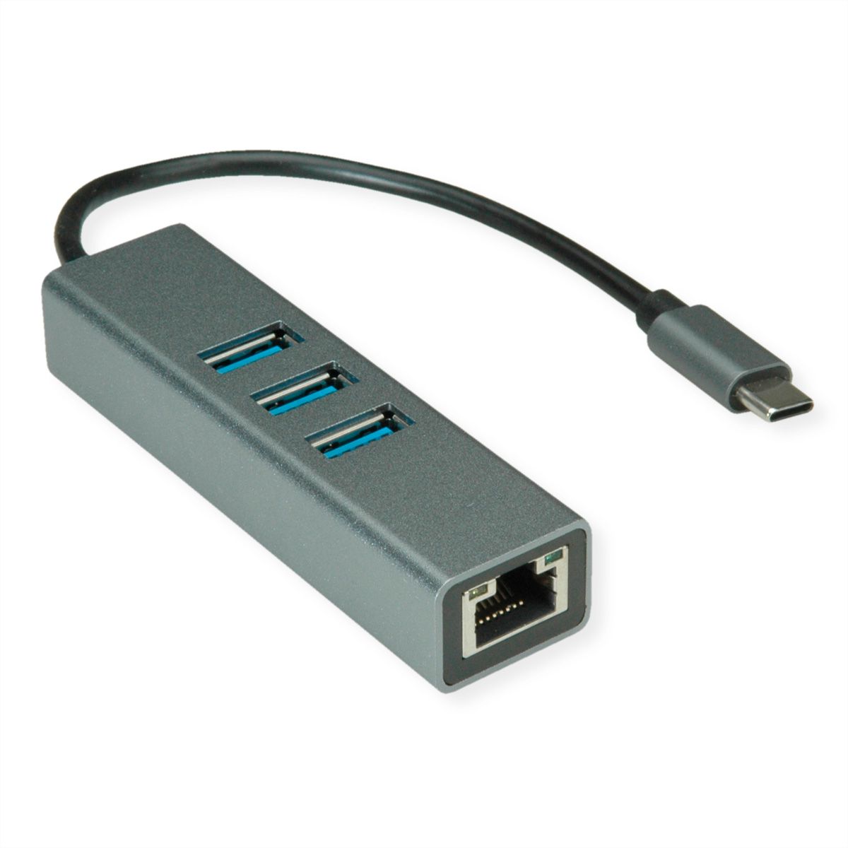 ROLINE USB Typ C zu Gigabit Ethernet Konverter + Hub 3x