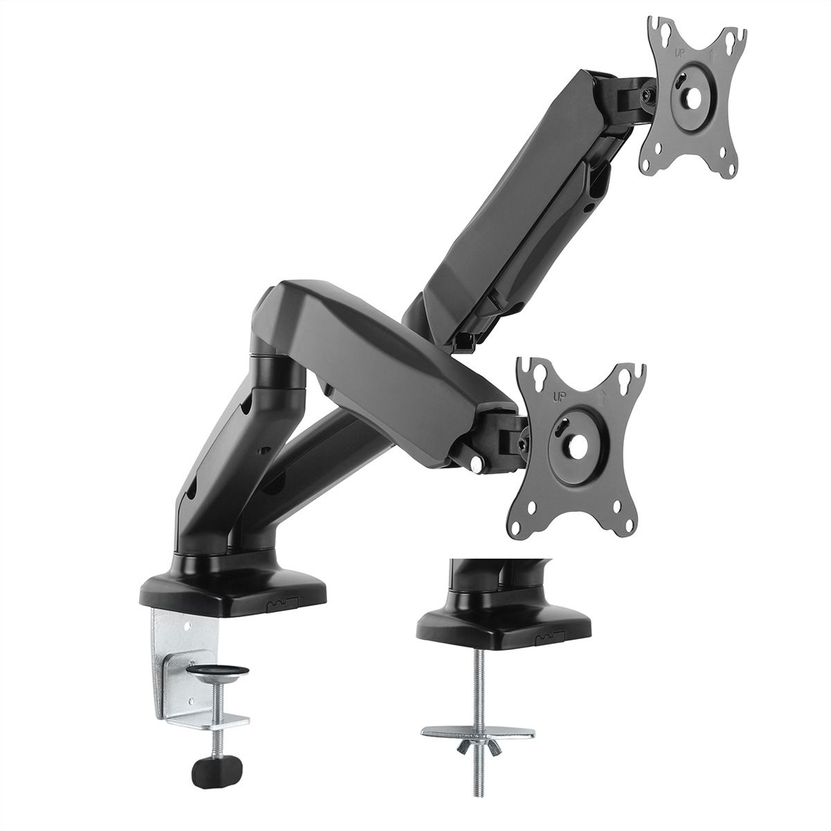 VALUE Dual LCD-Arm, Tischmontage, Gasfeder, 5 Gelenke, 12-27 Zoll, bis 2x 6,5 kg, schwarz