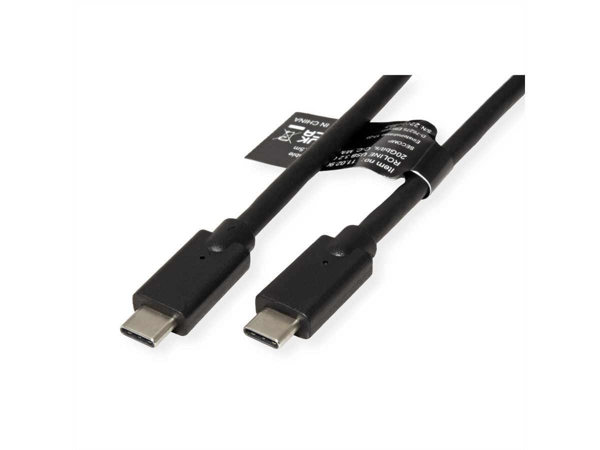ROLINE Câble USB3.2 Gen2x2, C–C, M/M, 4K UHD-1, 20Gbit/s, 240W, noir, 1 m