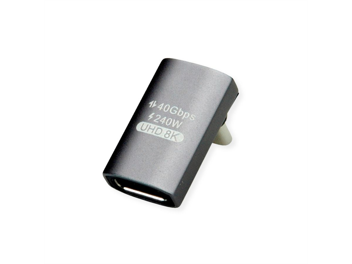 ROLINE Adaptateur USB4 Gen 3x2, Aluminium, coudé à 90°, large, Type C, M/F, argent
