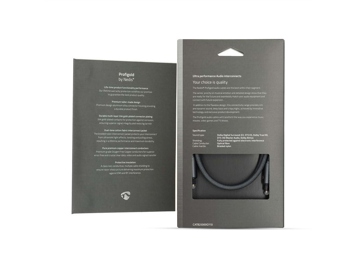 Nedis Optisches Audiokabel, 2x Toslink, ST/ST, grau, 1 m