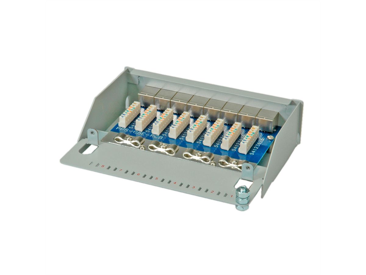 ROLINE Patchpanel, 8 Ports, Cat.5e (Class D), geschirmt, grau