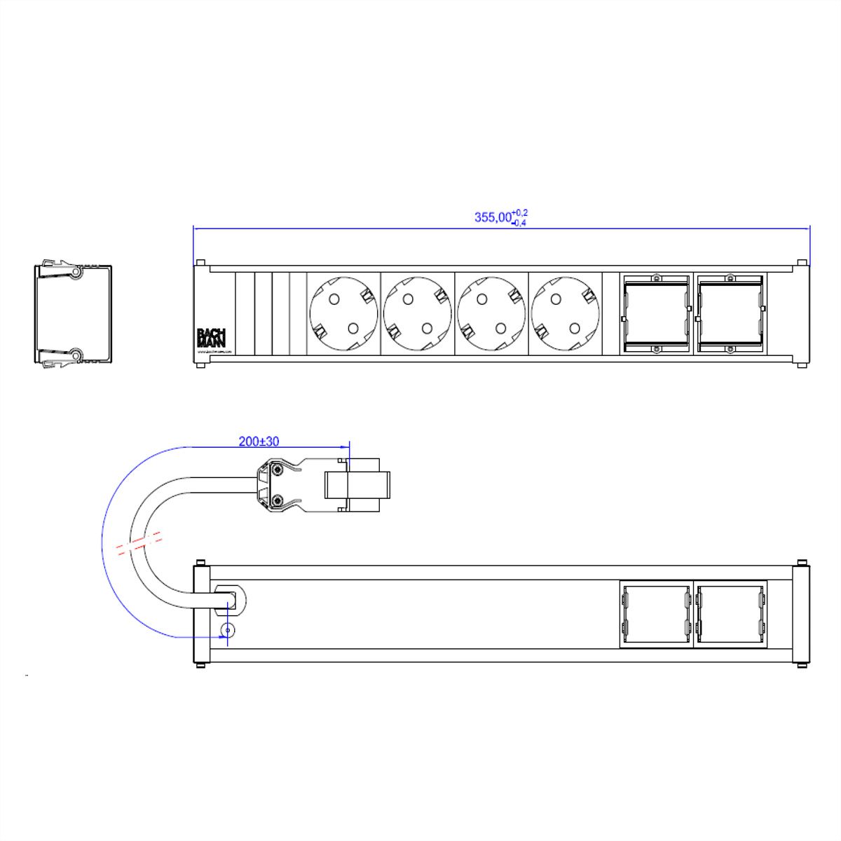 BACHMANN CONI 4xCEE7/3 2xCM 0,2m GST18 RAL9010