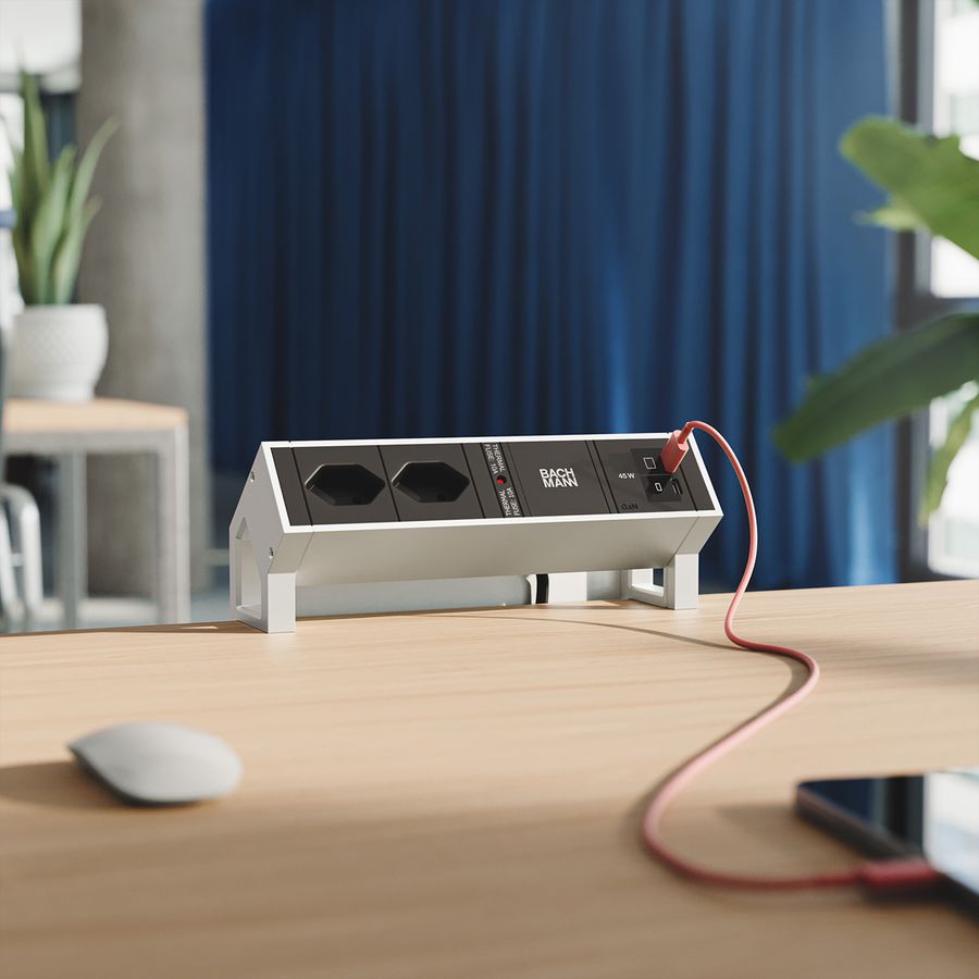 BACHMANN DESK2 2xCH 90° 1xUSB C/C 45W, L=0,2m INOX