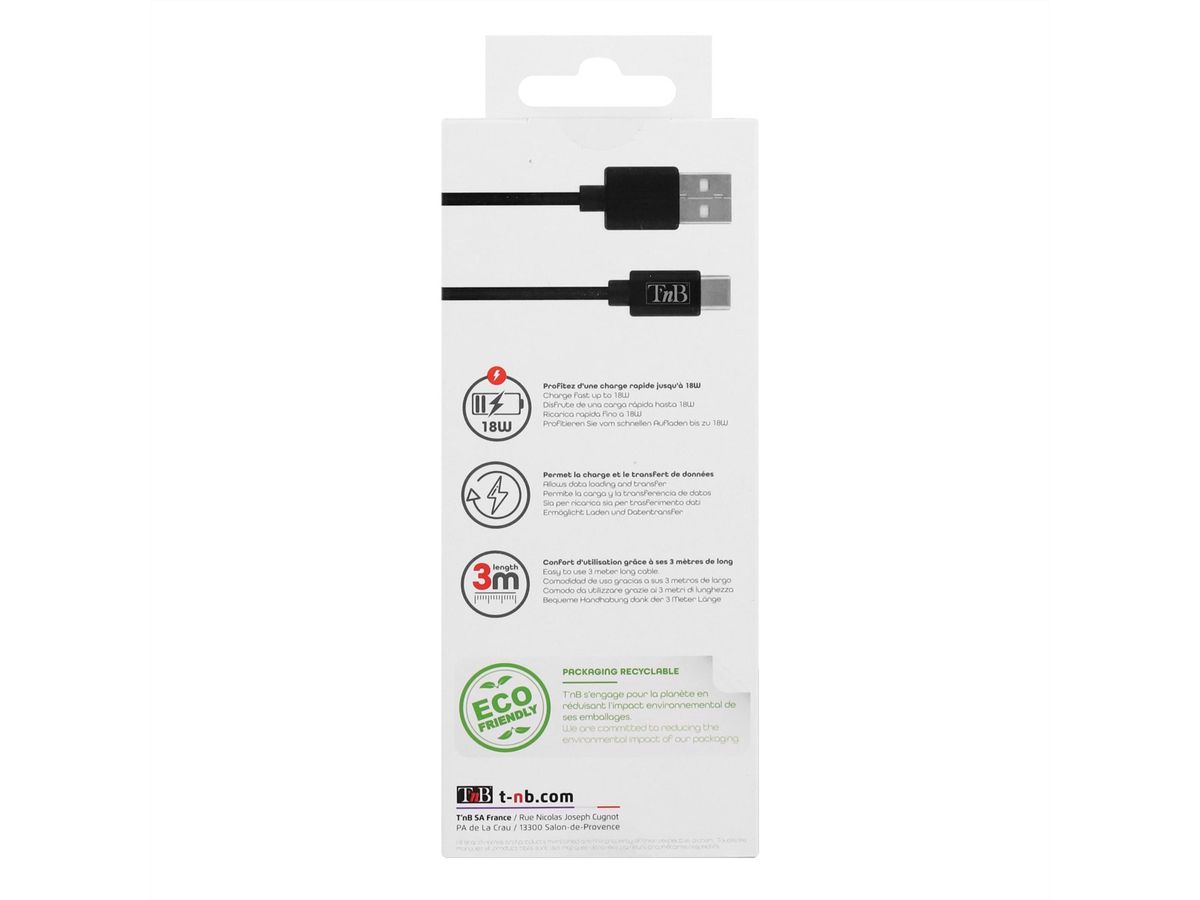 T'nB XW3M USB/USB C Kabel , schwarz/grau, 3 Meter